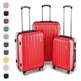 Easy Move ABS Hartschalenkoffer [ERGONOMISCH & SICHER] - Großer Trolley Koffer mit 360° Rädern, Zahlen Schloss - reisekoffer groß, hartschalenkoffer, Luggage (Red, Set)