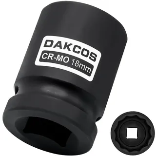 DAKCOS SW 18mm Vielzahn Nuss Schlagschrauber Nuss Kraft Stecknuss | 12 Kant | 12,5 mm (1/2") | CR-MO