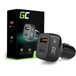 In-Car Charger USB-C Power Delivery + USB Auto-Ladegerät (mit 2 beleuchtete Ladeanschlüsse, USB Typ C + USB Quick Charge 3.0, mit Schnellladefunktion)