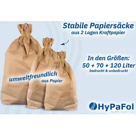 Hypafol Papiermüllsäcke 50 liter | 50 Stück | 2-lagig, | 450x600+200 mm, | unbedruckt | kompostierbare Papiertüten | Kraftpapier - Braun