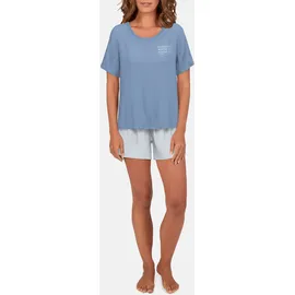 Tom Tailor Shorty TOM TAILOR "Westport", Damen, Gr. 44 (XXL), blau, Single Jersey, Obermaterial: 95% Baumwolle, 5% Elasthan, kurz, Rundhals, Homewear-Sets Shorty, Streifendesign, Kurzarm, Rundhalsausschnitt, kurze Hose, Baumwollmix