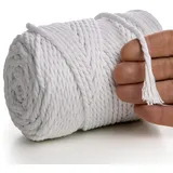 MeriWoolArt® Makramee Garn 4mm 75m Weiß, Baumwollgarn Kordel, Dicke Macrame Cord für Makramee Wandbehang, Blumenampel, Vorhang und Mehr DIY Deco (Weiß, 4mm x 75m)