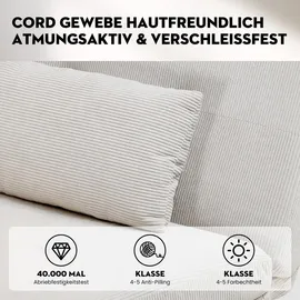 COMHOMA Schlafsofa mit Schlaffunktion, Futonbezug ausklappbar, ecksofa, Couch Gästebett, 3-Sitzer mit verstellbare Rückenlehne aus Kords... - Weiß