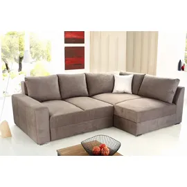 luma-home Federkern Ecksofa Schlafcouch L-Polsterecke mit Topper Bettkasten in Hell-Braun & 15108 - Hellbraun