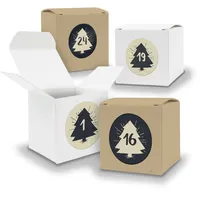 Adventskalender zum Füllen 24x Würfel WEISS BRAUN 650mm u Stickerbogen V06 Z19