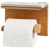 DEKAZIA Toilettenpapierhalter, ohne Bohren, Klopapierhalter Holz, mit Ablage, WC Rollenhalter