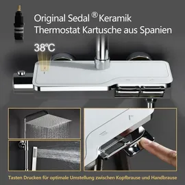 Görbach Regendusche Duschset mit Duscharmatur Komplettset, Edelstahl Duschsystem mit Thermostat, Überkopfbrause, Handbrause, Duschstange Chrom (2020CP)