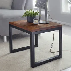 KADIMA DESIGN Beistelltisch 45x40x45 cm Sheesham Massivholz / Metall Wohnzimmertisch, Industrial Style Designer Holztisch, Tisch Wohnzimmer, Kleiner Couchtisch