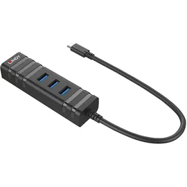 Lindy 43249 USB-Hub 3 Port USB-A, RJ45 USB 3.1 Gen1 5 GBit/s mit eingebautem Netzwerk-Anschluss Schwarz
