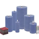 Candela Lights LED Kerzen 6er Set Blau Flammenlos Echtwachs inklusive Fernbedienung & Batterien Dimmbar Flammenfunktion