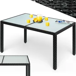 Polyrattan Gartentisch Schwarz 150x90x75cm Glas