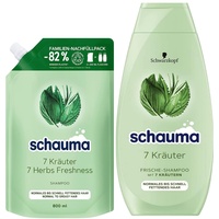 Schauma Shampoo 7 Kräuter Nachfüllpack (1x 800 ml) Frische-Shampoo für normales bis schnell fettendes Haar & Shampoo (1x 400 ml) verleiht der Haarstruktur eine leichte Frische