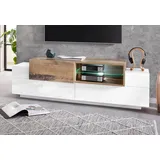 INOSIGN Lowboard INOSIGN "Coro,Lowboard,TV-Kommode,TV-Möbel,TV-Bank", weiß (weiß, ahorn), B:160cm H:51cm T:45cm, FSC-zertifizierter Holzwerkstoff, Glas, Sideboards, Lowboard, mit 2 Klappen, 1 Tür, 1 Glasboden, Breite 160