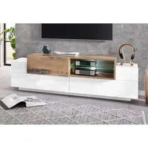 INOSIGN Lowboard INOSIGN "Coro,Lowboard,TV-Kommode,TV-Möbel,TV-Bank", weiß (weiß, ahorn), B:160cm H:51cm T:45cm, FSC-zertifizierter Holzwerkstoff, Glas, Sideboards, Lowboard, mit 2 Klappen, 1 Tür, 1 Glasboden, Breite 160