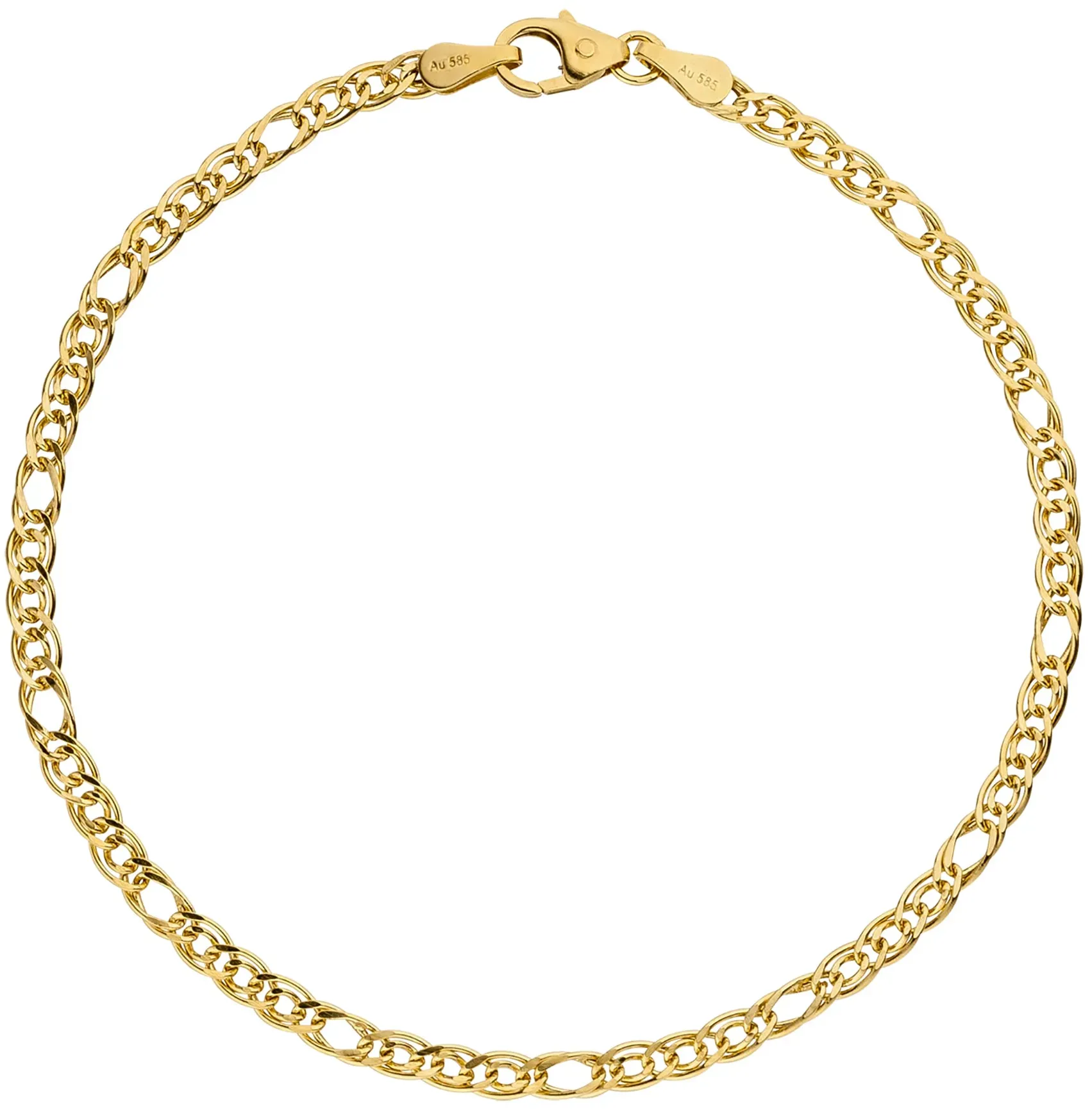 Goldarmband JOBO, gelb (gelbgold 585), Armbänder, Damen, 19cm, Gelbgold 585, Goldarmband, Zwillings-Panzerarmband 585 Gold 19 cm