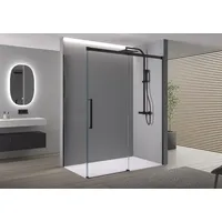 Bernstein Eckdusche mit Schiebetür Soft-Close DX906 FLEX - 8 mm Nano Echtglas - Schwarz matt - Breite wählbar, Breite Schiebetür-Element:100cm, Breite Sei...