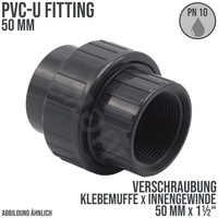plimat PVC Verschraubung 50 mm x 1 1/2" Zoll Klebmuffe x IG PN10