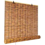 DISPRA UV Schutz Bambusrollo Outdoor Fenster Sonnenschutz Bambusraffrollo 60 70 80 90 100 110 120 130 140 150 160CM Retro Bambus Gardine für Veranda Terrasse Balkon Außenrollo Wasserfest