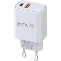 Muvit for Change MC-215 Weiss 18 W 25 W (18 W), USB QC 3.0 18W + 1 USB-C Pd 25W White - Transparent