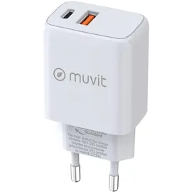 Muvit for Change MC-215 Weiss 18 W 25 W (18 W), USB QC 3.0 18W + 1 USB-C Pd 25W White - Transparent