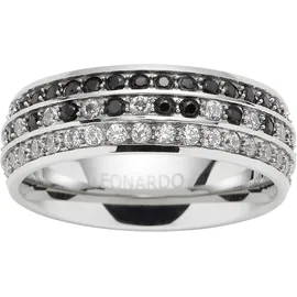 LEONARDO Fingerring "Ring Atura" Gr. 19, schwarz-weiß (edelstahlfarben, schwarz, kristallweiß), Fingerringe, Damen, 19, Edelstahl, 7mm, Fingerring, mit Zirkonia (synth.)