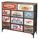 Max Home AKTIVE Max Home Mehrzweck-Schlafzimmerkommode, Retro- und Vintage-Grafiken, 11 leichte Stoffschubladen, 103 x 30 x 98 cm, Stahlrahmen, Holzplatte, Nachttische, Wohnzimmermöbel (18404)