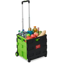 Relaxdays Relaxdays Einkaufstrolley klappbar, Teleskop-Griff, 2 Gummi Rollen, bis 35 kg, Shopping Trolley, Aluminium, ABS, grün