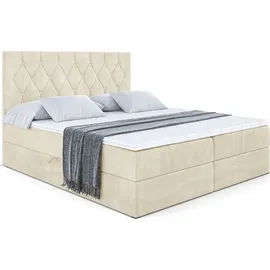 altdecor Boxspringbett mit Matratze Topper, Polsterbett mit Bettkasten Velanto-bz | Beige Monolith | 140x200