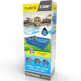 Avenli Frame Pool Set Rechteckig 258 x 179 x 66 cm Blau mit CleanPlus Filterpumpe und Reparaturaufkleber