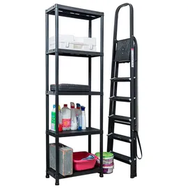 Ondis24 Steckregal ONDIS24, schwarz, B:71cm H:180cm T:35cm, Kunststoff, Regale, je 5 Böden, Kunststoff