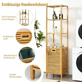 komfotteu Hochschrank Badschrank 3 Fächer 80 x 30 x 90 cm Beige Bambus