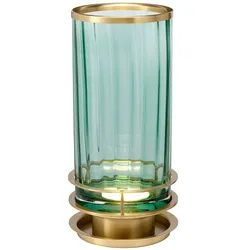 Licht-Erlebnisse Tischleuchte FARGO Messing Antik Grün Stahl Glas prismatische Textur LE121026