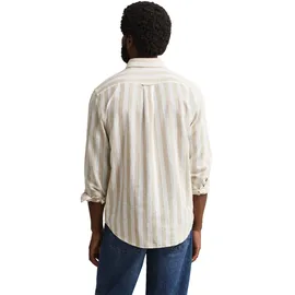 GANT Herren Hemd - Regular Cotton Linen Stripe Shirt, Leinen-Baumwoll-Mix, gestreift Beige L