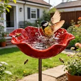 Vogeltränke Blume aus Metall,Handgefertigter Gartenstecker,Winterfeste Vogeltränke & Insektentränke,Bienentränke für Garten und Terrasse,Outdoor-Vogelfutterstation, Garten, Hof, Terrasse