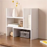 Navaris Bambus Schreibtisch Organizer 64x15,5x40 - Tisch Regal Ordnungssystem verstellbar - Eckregal für Küche Büro Bad Regalaufsatz - Weiß