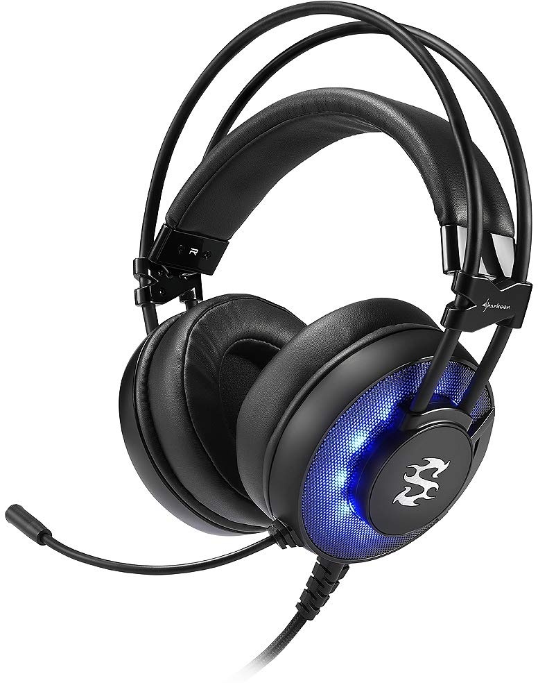 Sharkoon Skiller SGH2 Stereo Gaming Headset (für USB, PC, PS4, 50-mm-Lautsprecher, Extra-Große Ohrpolster, Blaue LED-Beleuchtung, Gefederte Kopfbandaufhängung) schwarz