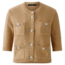 Oui Strickjacke Baumwollmischung schmal geschnitten Uni