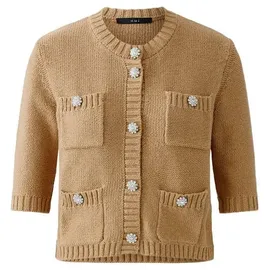 Oui Strickjacke Baumwollmischung schmal geschnitten Uni