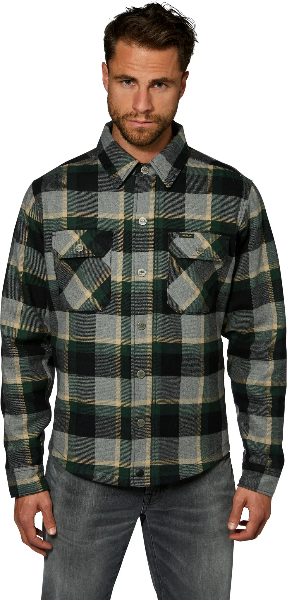 Rokker Memphis Green, chemise/veste textile - Gris/Noir/Vert Foncé - L