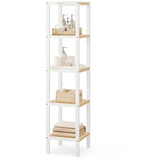 Badezimmerregal, Natur, Weiß, Naturmaterialien, 5 Fächer, 33x146x33 cm, stehend, Badezimmer, Badezimmerregale, Badregale