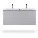 Duravit Me by Starck Möbel-Waschtisch 23611232241 123x49cm, 2 Hahnlöcher, mit Überlauf, Hahnlochbank, weiß seidenmatt, WonderGliss