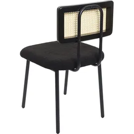 Mendler 6er-Set Esszimmerstuhl HWC-K88, Lehnstuhl Stuhl, Holz Poly-Rattan Metall Bouclé ~ Stoff/Textil schwarz