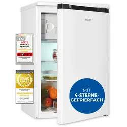 Exquisit Kühlschrank, Kühlschrank mit Gefrierfach, 107 Liter, Energieeffizienzklasse C, 4-Sterne-Gefrierfach, Kühlschrank klein, KS516-4-051C weiss