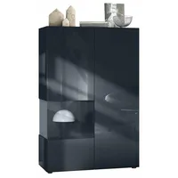 Vladon Vitrine, Schwarz, 91.5x136.5x37 cm, Wohnzimmer, Wohnwände, Vitrinenschränke