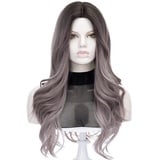 Platin Blonde Perücke Morticia Lange Wellige Realistische Lockige Synthetische Weiß Blonde Tägliche Perücke(lila)