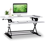 Relaxdays Sitz-Steh-Schreibtischaufsatz, professionelle Sit Stand Workstation, höhenverstellbar, Tastatur-Ablage, weiß, H x B x T: ca. 44 x 90 x 63 cm