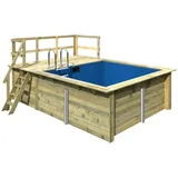 Woodfeeling Karibu Rechteck Pool Gr. 1 - 350 x 320 cm - kesseldruckimprägniert Sparset mit Filteranlage Grundkörper inkl. Terrasse am Einstieg inkl. gratis Pool-Pflegeset (Gesamtwert 69 €)