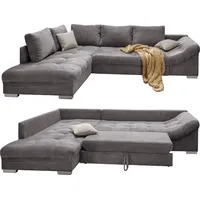 luma-home Ecksofa Schlafsofa Eckcouch Polsterecke L-Sofa m. Ottomane links, Cord Grau / 17202 - Grau