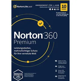 NortonLifeLock Norton 360 Premium - 1 Benutzer 10 Geräte Jahr 75GB Cloud-Speicher (PC, iOS, MAC, Android)