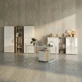 KADIMA DESIGN Büro-Set MUENCHEN | Glas | Abschließbar | Soft-Close | Chalet-Eiche-Nb./Weiß